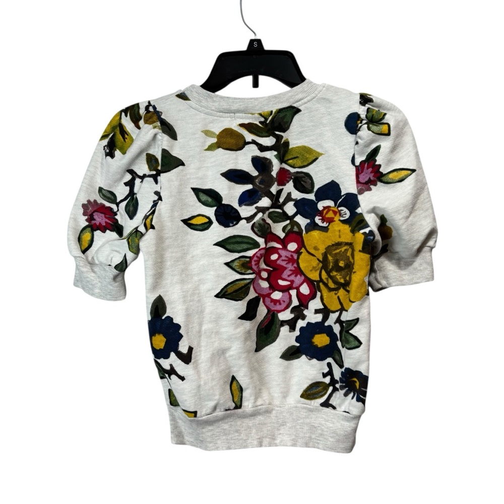 T.la Puff-Sleeved Pullover floral short sleeve sweatshirt sz XS yellow pink gray - Picture 2 of 12